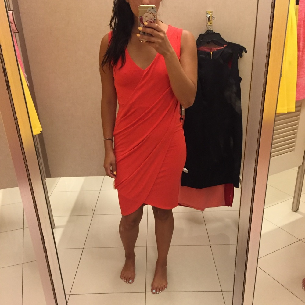 Rachel Roy Draped Sheath Dress Stretch Tulip Hem